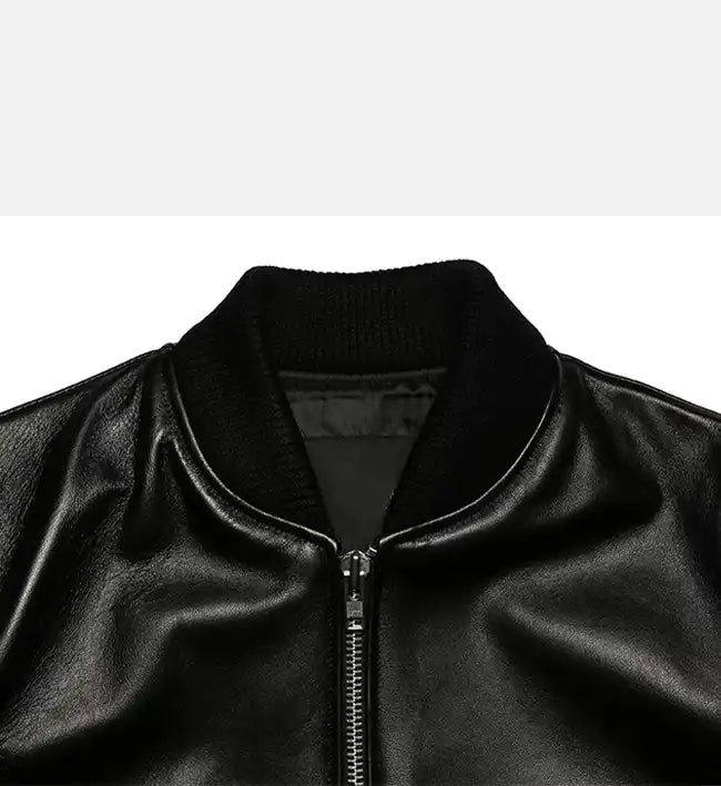 Women's Sheep-Skin Black Leather Bomber Jacket