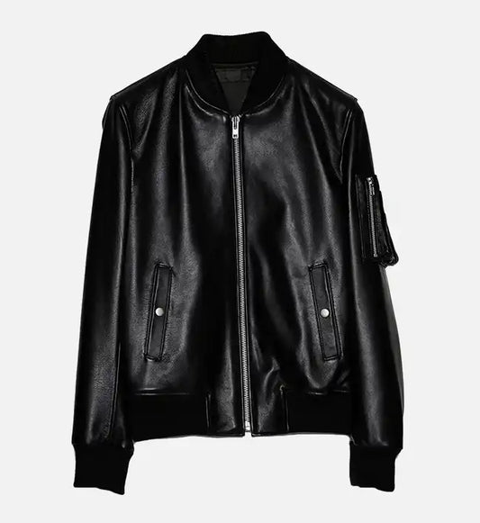 Women's Sheep-Skin Black Leather Bomber Jacket