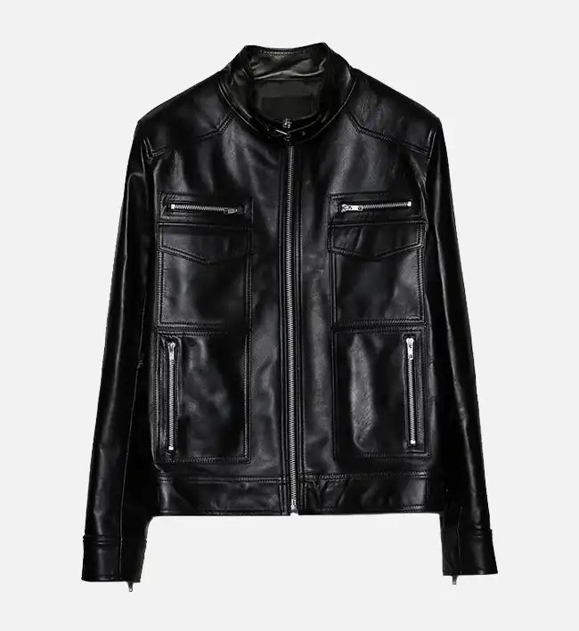 Women’s Band Collar Biker Leather Jackets