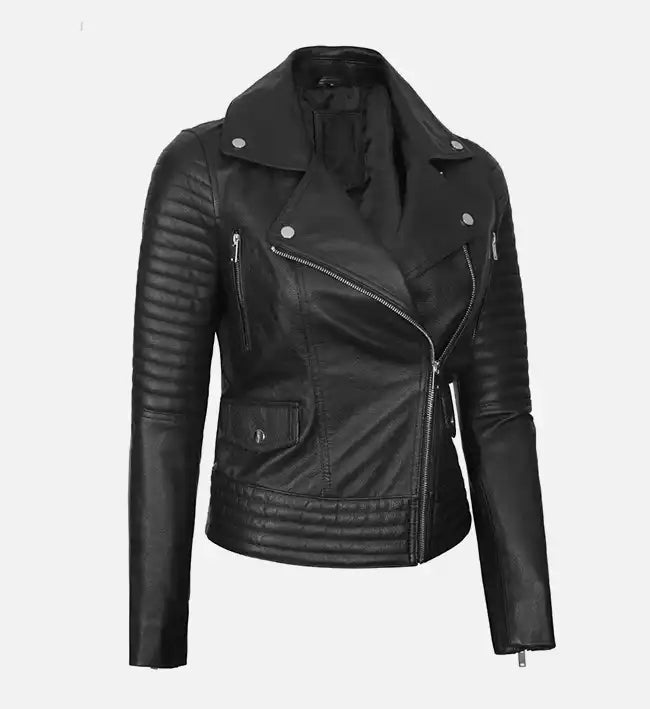 Women’s Black Asymmetrical Biker Leather Jacket