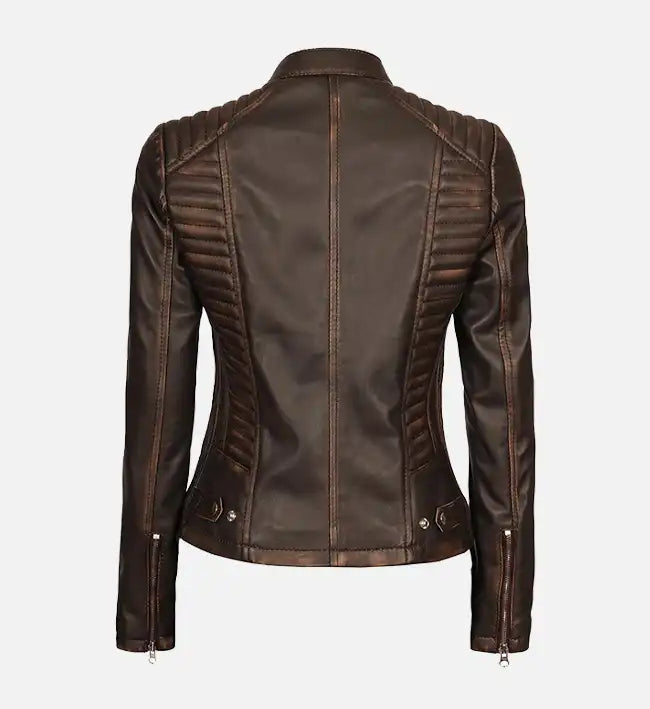 Women's Dark Brown Cafe Racer Biker Jacket