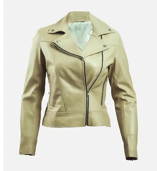 Women’s Green Leather Biker Jacket