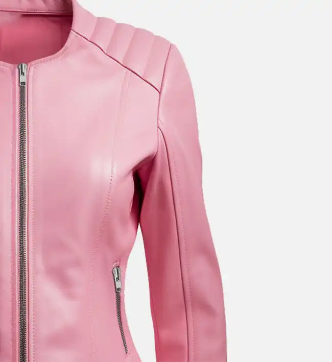 Women's Pink  Biker Leather Jacket