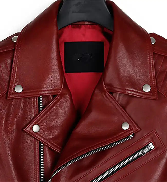 Women's Red Runway Biker Leather Jacket