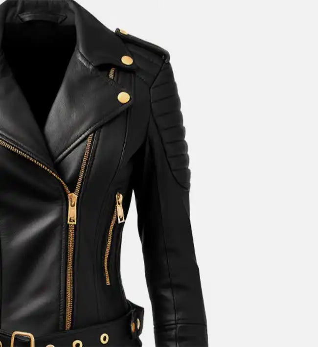 Black Biker Leather Jacket For Women