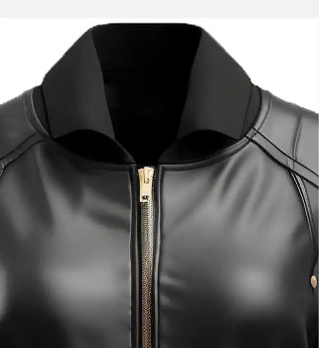 Women’s Black Leather Bomber Jacket