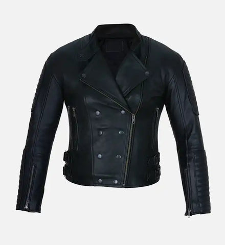 Women's Double Breasted Black Leather Jacket