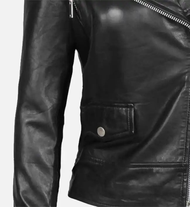 Women’s Asymmetrical Black Leather Biker Jacket