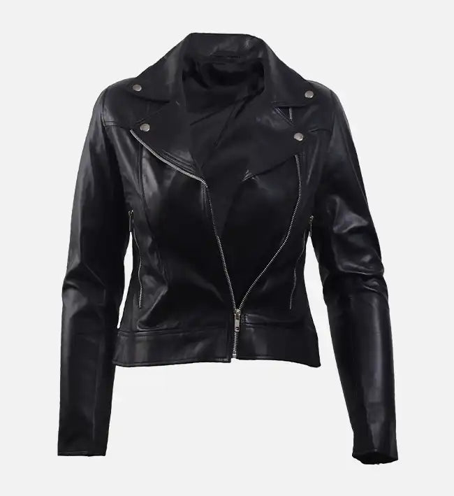 Women’s Black Leather Biker Jacket