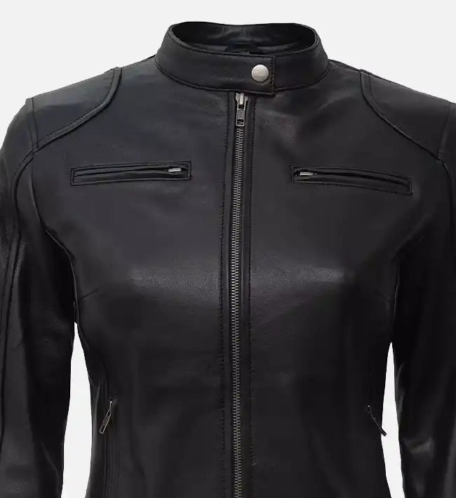 Women’s Black Cafe Racer Real Leather Jacket