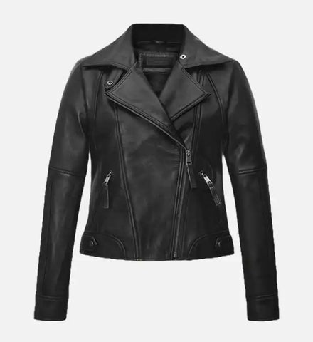 Women’s Black & White Biker Leather Jacket