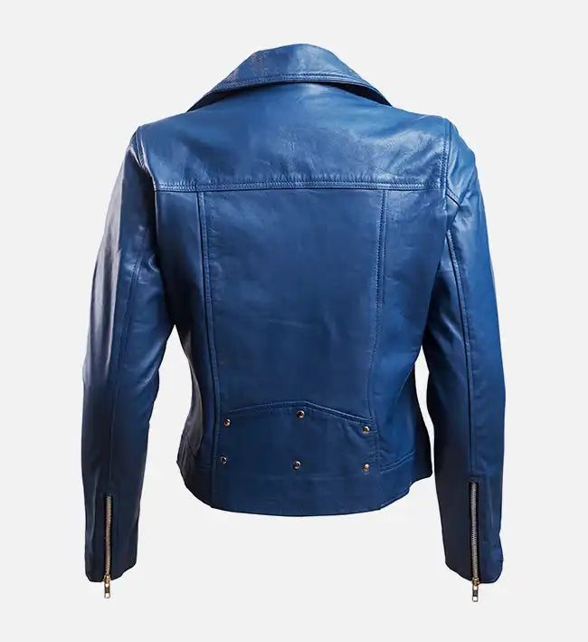 Women’s Blue Leather Biker Jacket