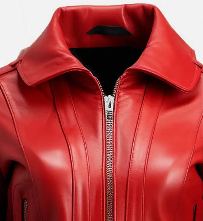 Women's Red Bomber Leather Jacket