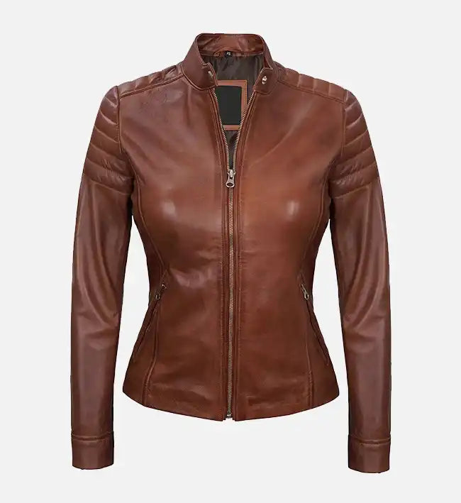 Women's Cafe Racer Brown Padded Leather Jacket