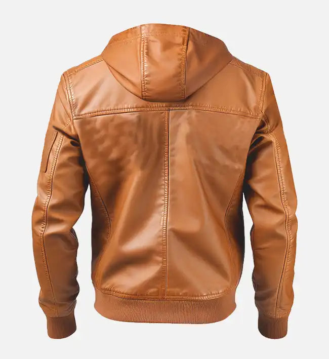 Women's Brown Leather Jacket With Hood