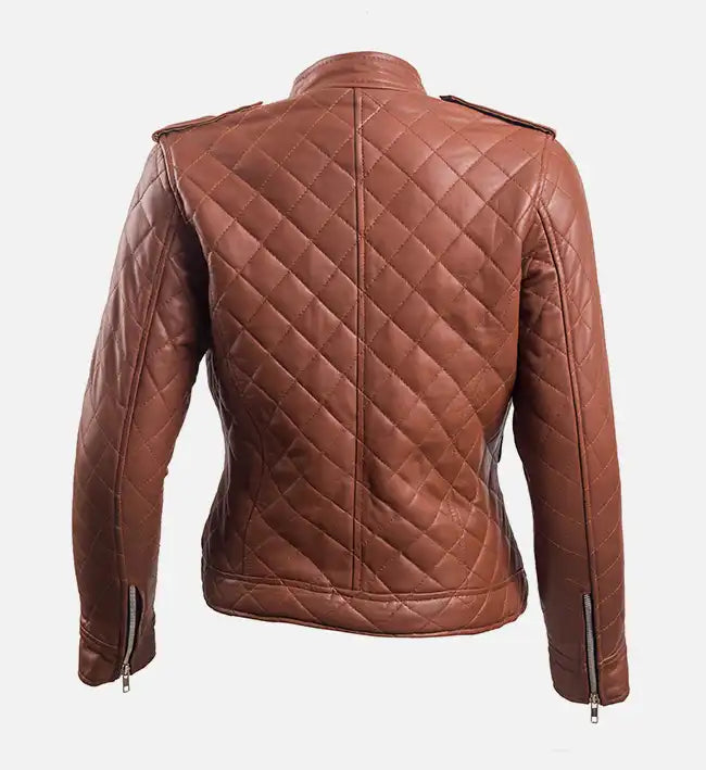 Women’s Diamonds Quilted Brown Leather Puffer Jacket