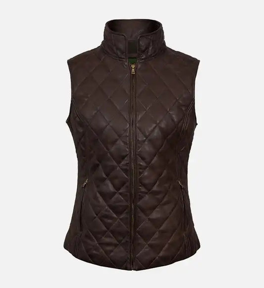 Women's Quilted Brown Leather Vest