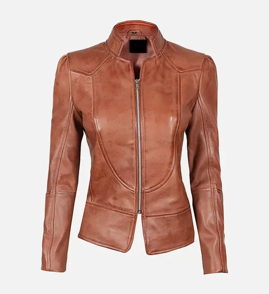 Women's Vintage Brown Cafe Racer Jacket