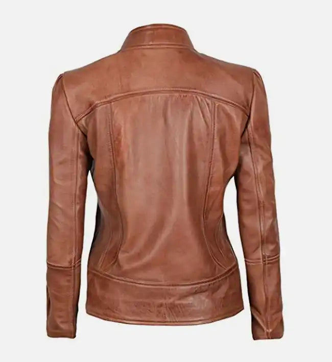 Women's Vintage Brown Cafe Racer Jacket