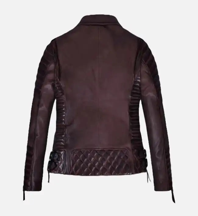 Women's Burnt Wine Biker Leather Jacket