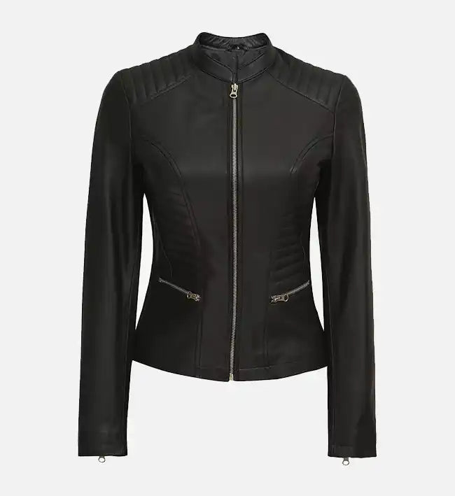 Women's Cafe Racer Black Leather Jacket