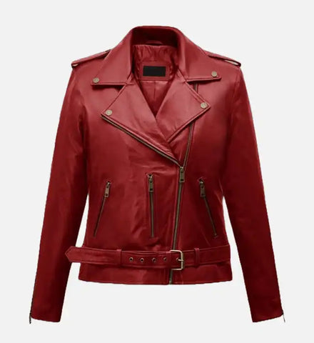 Women's Christmas Red Leather Jacket