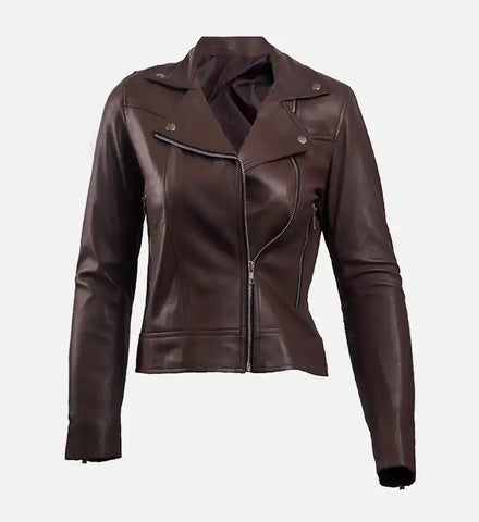 Women’s Dark Brown Leather Biker Jacket