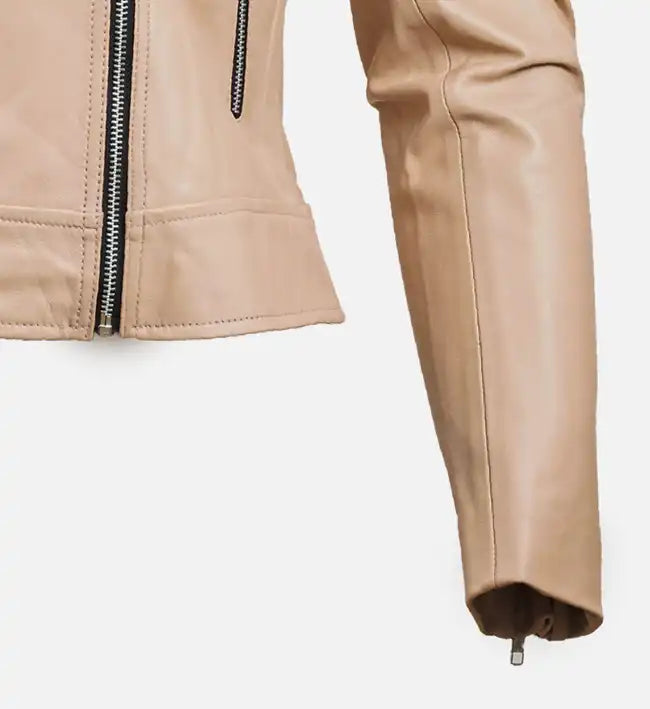 Women’s Beige Leather Biker Jacket