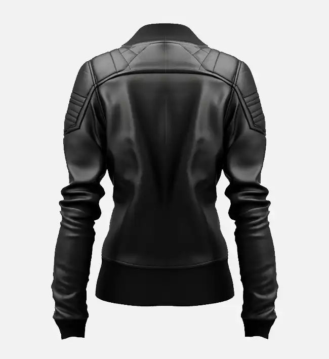 Women’s Black Leather Bomber Jacket