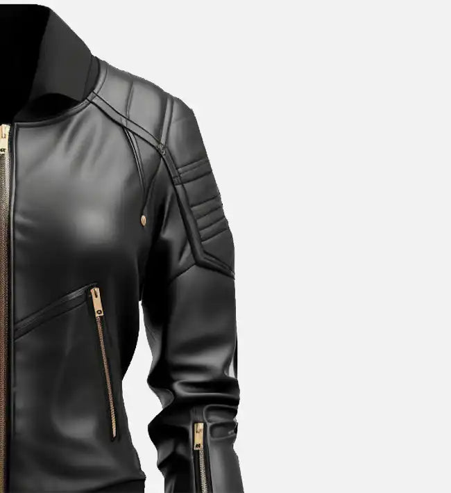 Women’s Black Leather Bomber Jacket