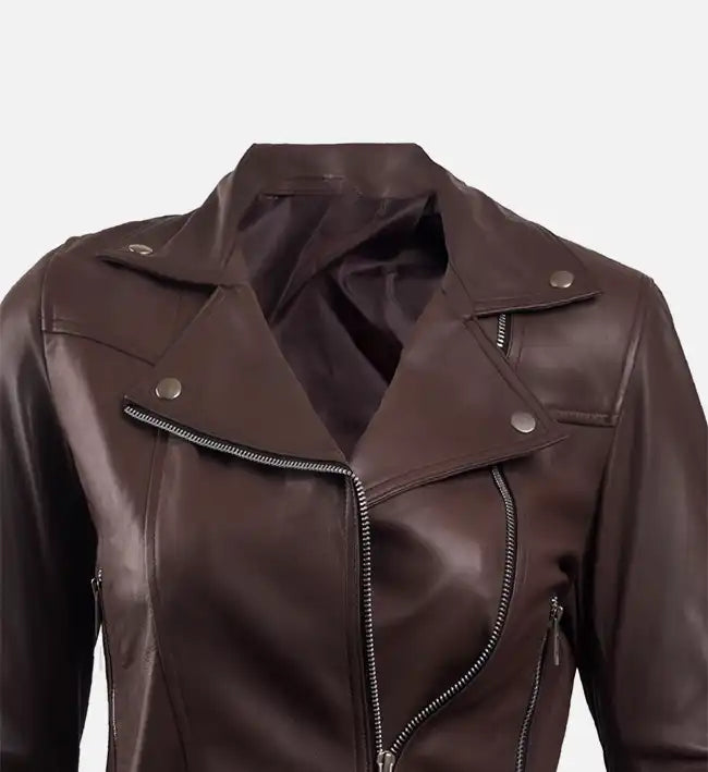 Women’s Dark Brown Leather Biker Jacket