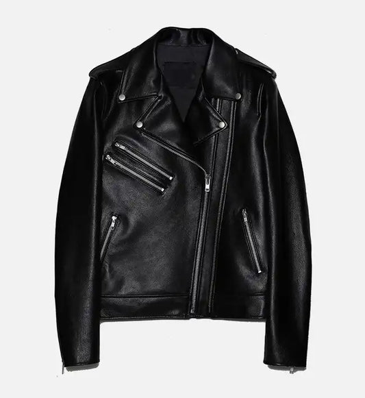 Women's Double Zipper Leather Biker Jacket