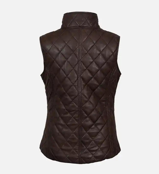 Women's Quilted Brown Leather Vest