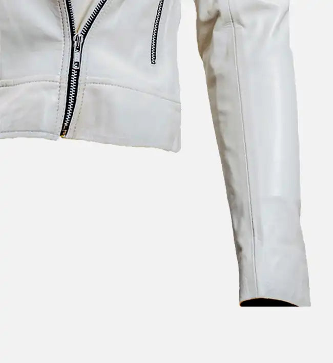 Women’s White Leather Biker Jacket