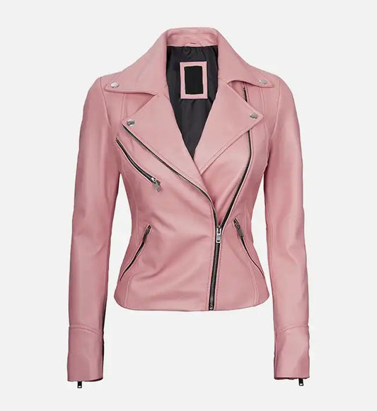 Women's Moto Style Pink Leather Jacket