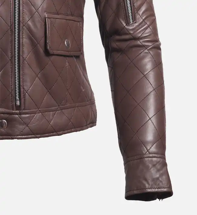 Women's Brown Leather Puffer Jacket