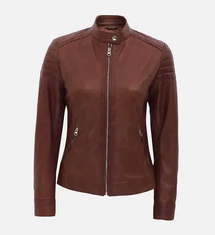 Women’s Brown Quilted Biker Leather Jacket