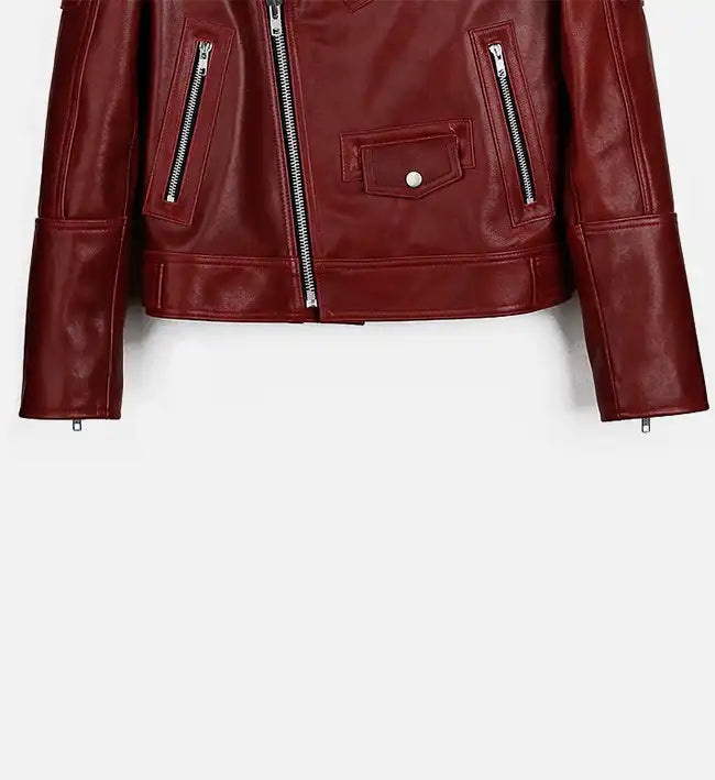 Women's Red Runway Biker Leather Jacket