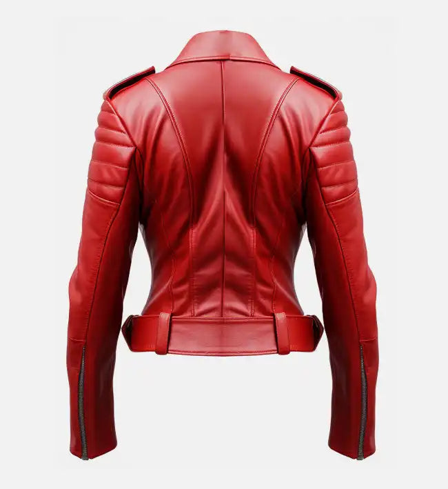 Women's Slimfit Red Biker Leather Jacket