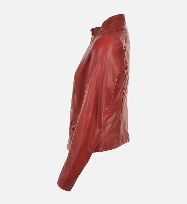 Women’s Simple Moto Red Leather Jacket