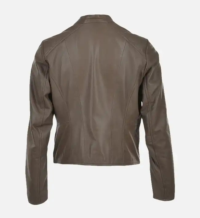 Women’s Simple Moto Chocolate Brown Leather Jacket