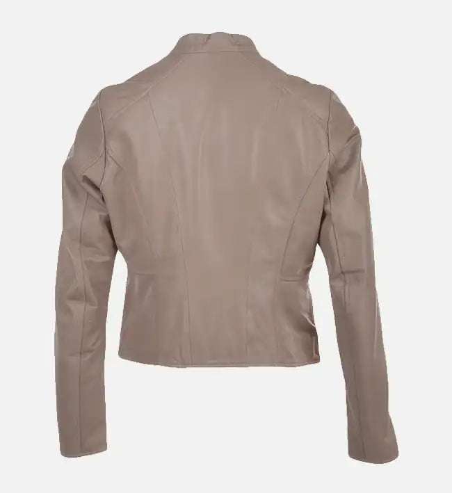 Women’s Simple Moto Beige Leather Jacket