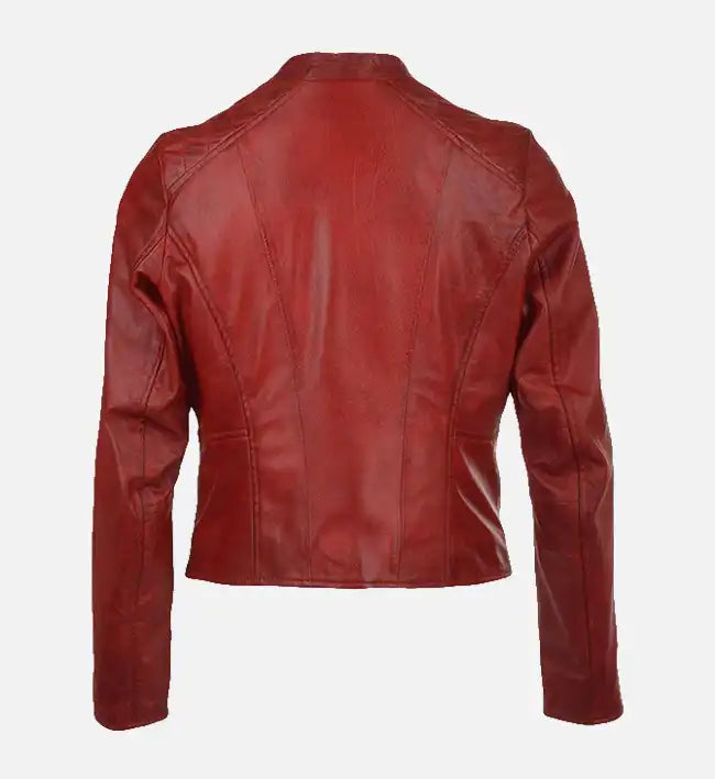 Women’s Simple Moto Red Leather Jacket