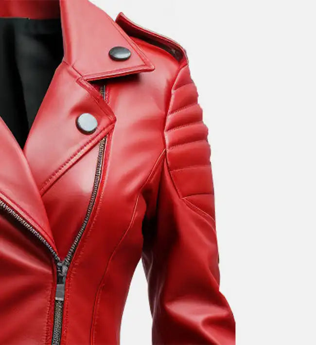 Women's Slimfit Red Biker Leather Jacket