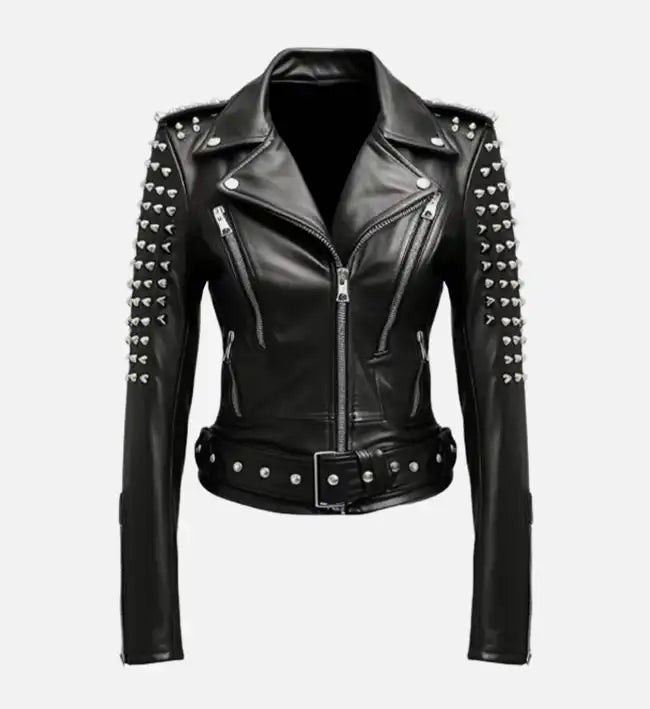 Women's Stud Biker Black Leather Jacket