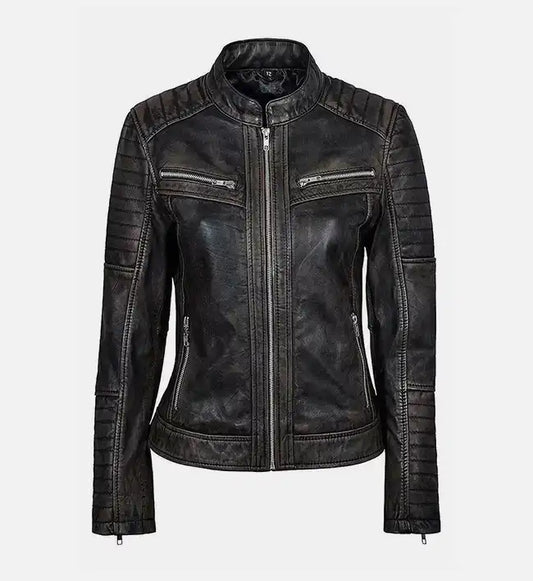 Women's Vintage Biker Black Leather Jacket