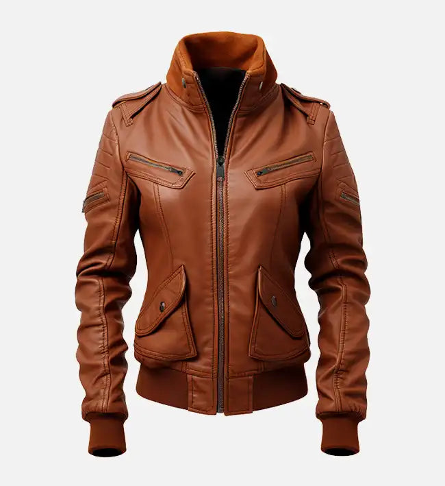 Women’s Brown Vintage Bomber Leather Jacket