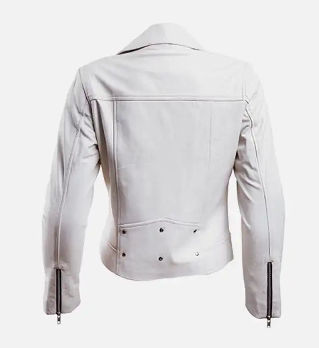 Women’s White Leather Biker Jacket