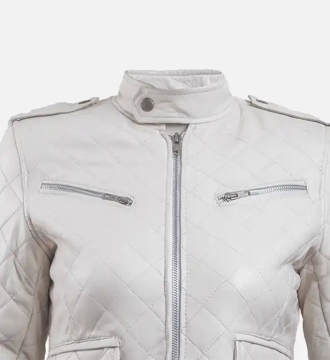 Women’s white Leather Puffer Jacket